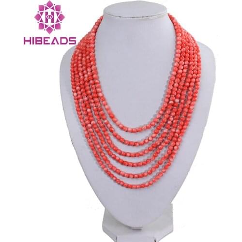 Promotion!Cultured 6 Rows Wedding Coral Beads Necklace Jewelry Chunky Bead Jewelry Wholesale Price Free Shipping CNR036