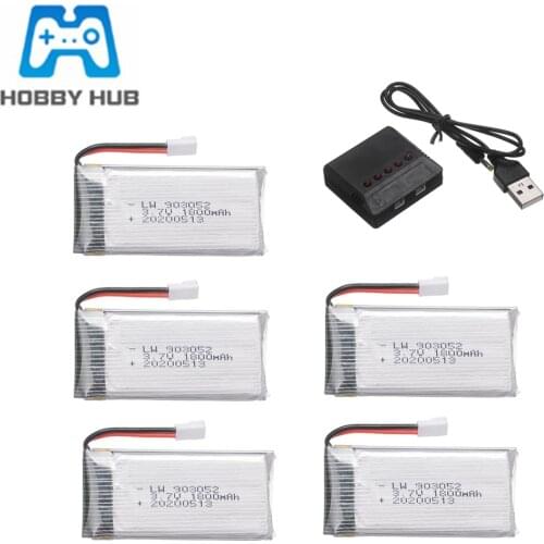 3.7v 1800mAh 903052 lipo Battery + 5 in 1 Charger for KY601S SYMA X5 X5S X5C X5SC X5SH X5SW M18 H5P RC Drone Spare Parts