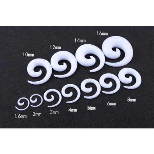 White Spiral Snail Ear Expander Plugs Ear Piercing Body Jewelry For Women Acrylic 1.6mm 20mm Taper Stretcher Bigger Sizes