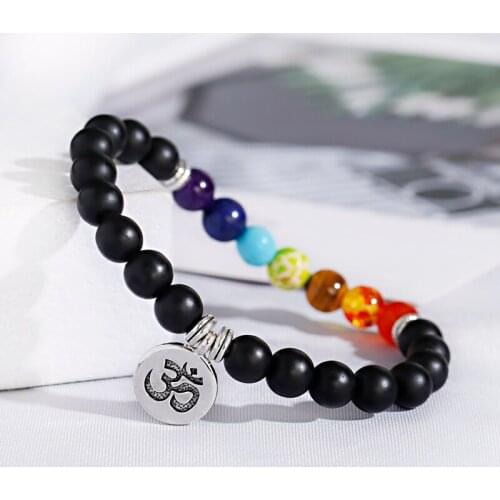 Natural Stone Beads Healing Balance Chakra OM Pendant Charm Bracelet 8mm Tiger Eye Tibetan Buddha Prayer Bracelet For Women Men