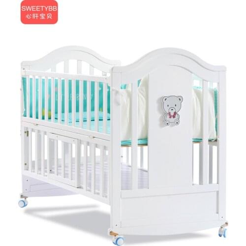 Crib Solid Wood White European Style Baby BB Bed Bassinet Newborns Multi-functional Joint Bed