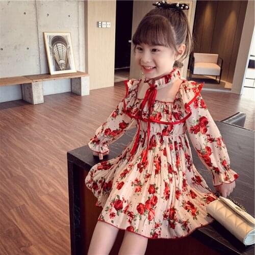 Kids Christmas Dress for Girls Summer Child Party Perform Birthday Dress Kids Princess Long Sleeve Vestidos Girls Flower Dresses