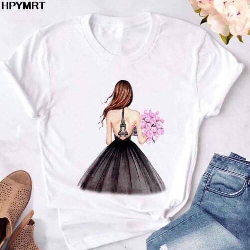 Girl with bouquet Print T Shirts Women Casual White T-shirt Short Sleeve Tops Fashion Streetwear Tshirt Clothes New harajuku Tee