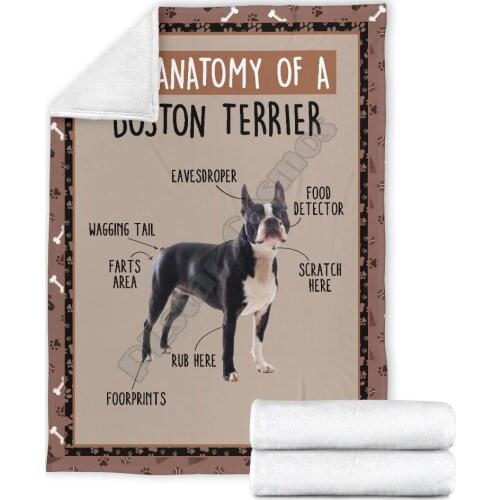 The anatomy of a dog Boston terrier fleece blanket funny 3d printed Sherpa Blanket on Bed Home Textiles HOME ACCESSORIES