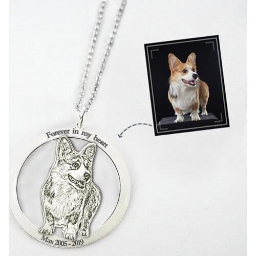 Custom Photo Silver Pendant Necklace Animal 925 Silver Dog Necklace Hollowed Circle Engraved Upper Down Memorial Christmas Gift