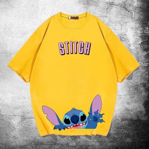 Disney Cartoon T-Stitch Shirts for Women Print Round Neck Short-sleeved Women Fashion Clothing Graphic T-Shirts Harajuku Kawaii
