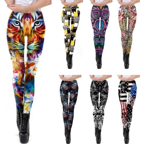 Sexy Women Legging Colorful Tiger Cat Skull Eyes Printing Fitness leggins Fashion Slim High Waist Leggings Women Pants Plus size