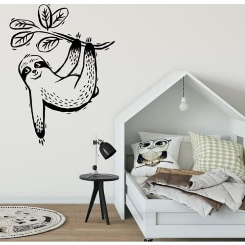 Sloth Wall Decal Woodland Animal Kids Room Decor Branch & Leaf Tropical Wall Sticker Bedroom Playroom Wall Poster A169