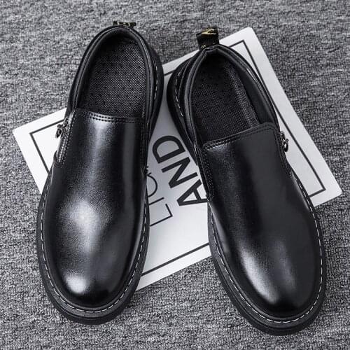 Fashion brand mens shoes 2020 spring new casual black thick bottom British style outdoor business leather shoes waterproof