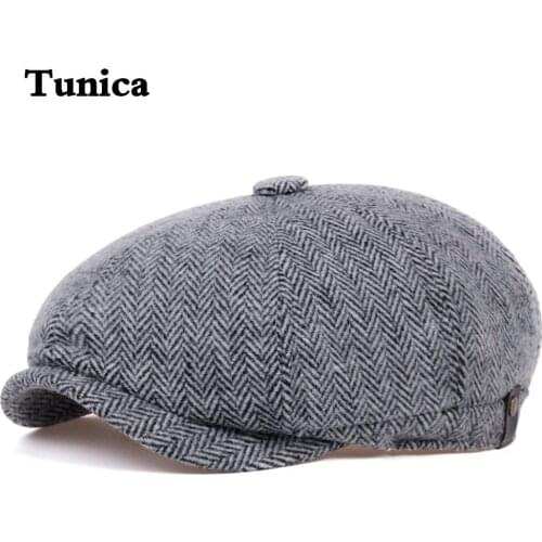 Fashion Men Newsboy Hat Winter Warm Beret Hats Unisex Wild Octagon Cap Tweed Black White Herringbone Retro Ivy Caps gorras