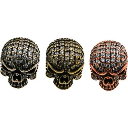 Fashion Skull bead Micro CZ Bead White Cubic Zircon blank eyes skull head beads Unisex Bracelet Charms Pave Beads