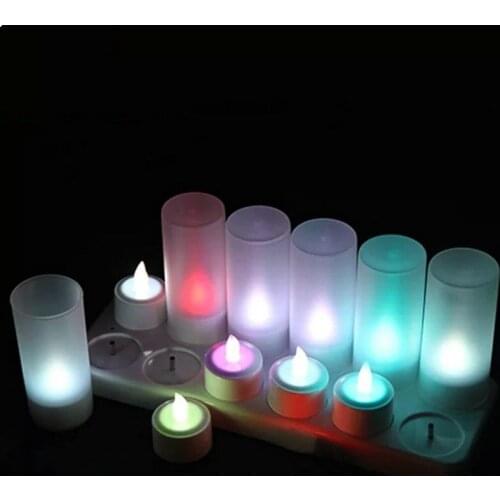 Set of 12 Rechargeable Flameless led TeaLight Candle lamp Xmas wedding Bar party Home table decor-Colorful