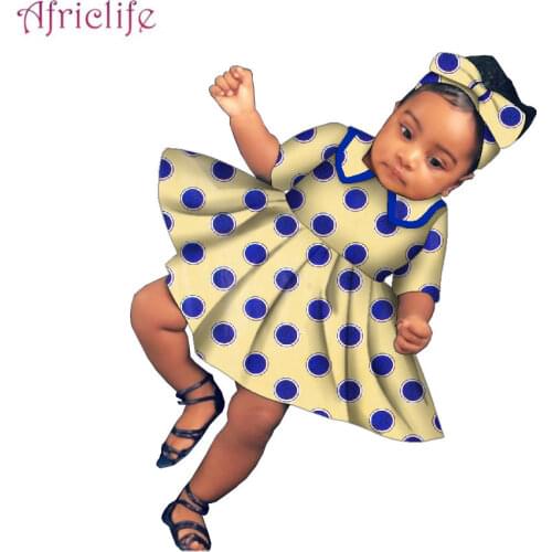 New African Children Clothing Pleated Short Sleeve Sailor Collar Baby Skirt With Scarf Kids Lovely Dress Plus Size Custom WYT605