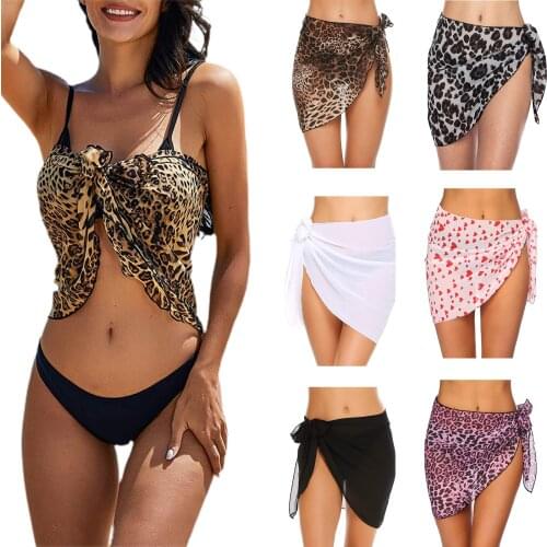 New Women’s Summer Bikini Cover-Up Sarong Fashion Leopard Printing/Solid Color Perspective Beach Short Skirts Vacation Swimwear