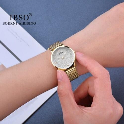 IBSO 2021 New Womens Quartz Watches Rose Gold Stainless Steel Strap Watch Matte Texture Japan Movement Simple Watch Ladies