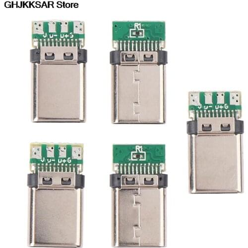 New 5Pcs 5A 30V USB 3.1 Type C Male DIY Solder Plug Connector Socket Attached PC Board