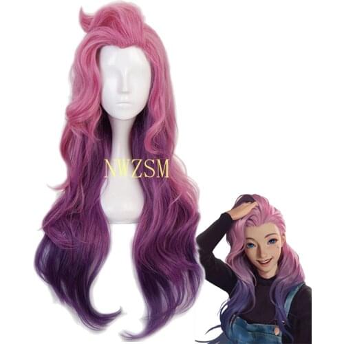 Game LoL Seraphine Cosplay Wig KDA Cosplay Loose Wave Straight Pink Mixed Purple Heat Resistant Synthetic Hair Wigs