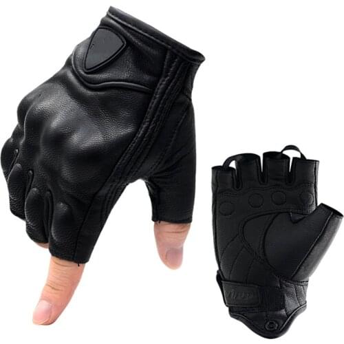 Motorcycle Riding Gloves Leather Comfortable Windproof Half-finger Non-perforated Full Leather Gloves Outdoor Cycling Accessorie