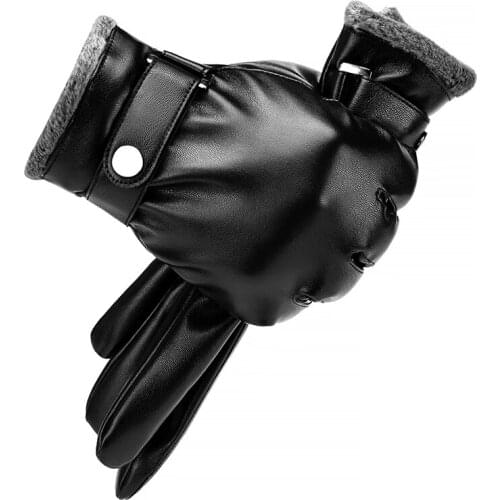 Touch Screen Gloves for Men PU Leather Waterproof Windproof Thicken Warm Autumn Winter Male Gloves business travel