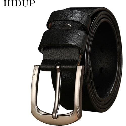 HIDUP Men Retro Styles Design Pin Buckles Metal Belt Mens Real Cow Genuine Leather Belts 3.8cm Width Clothes Accessories NWJ664