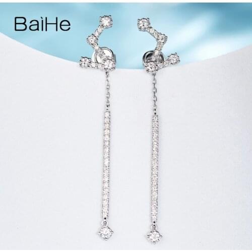 BAIHE Solid 18K White Gold 0.48ct H/SI Round Natural Diamonds Stud Earrings for women Wedding Fine Jewelry luxury сережки
