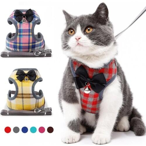 Dog Harness Leash Set Dogs Cat Harnesses Vest Bowknot Puppy Chest Strap With Bells Pug Chihuahua Bulldog Walking Lead Leash