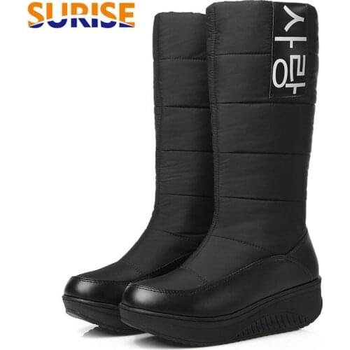 2021 Winter Warm Women Mid-calf Snow Boots Round Toe Casual Down Plush Outdoor Waterproof Wedge Platform Half Boots Plus Size 44