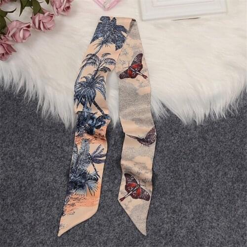 Tropical Plants Luxury Brand Scarf Women Bag Skinny Silk Scarves 2021 New Design Wrist Towel Foulard Neckerchief Femme Headband