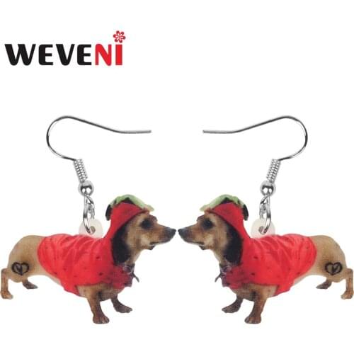 WEVENI Acrylic Christmas Costume Dachshund Dog Earrings Drop Dangle Animal Jewelry For Women Girl Teen Kid Charm Decoration Gift