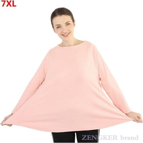 Ladies round neck long sleeve large size heating double-sided velvet warm base large shirt T-shirt thermal tops 4XL 5XL 6XL