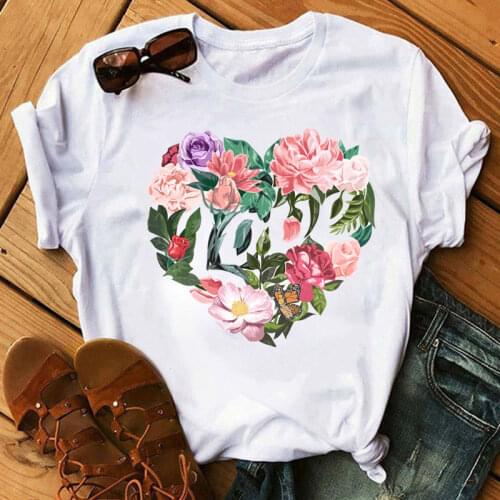 Red Heart Print T Shirt Women Fashion T-shirt Summer Tops Female Short Sleeve Tee Shirts Ladies Graphic Tshirt