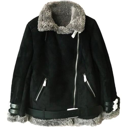 2020 autumn and winter fur new womens loose plus velvet thick profile lamb wool motorcycle jacket women