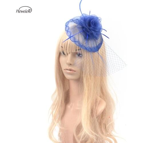 Ladies Women Veil Fascinator Ascot Cocktail Party Handmade Blue Hat Hair Clip Fancy Headdress Hairpiece Headwear Accessory