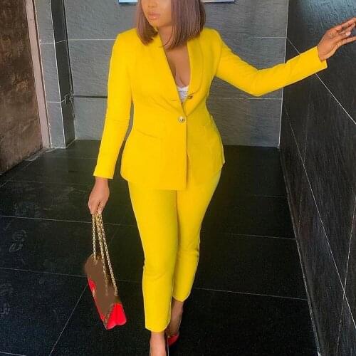 Suits for Women 2021 Blazer Sets Outfits Solid Jackets & Pants Single Breasted Pocket Fashion Office Ladies Work Wear Pants Sets