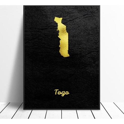 Golden map togo canvas wall art print modern painting poster wall picture living room kitchen decoration