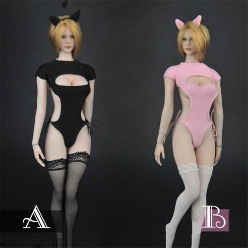 ZYTOYS 1/6 ZY5027A/B Pink/Black Cat Hairpin Corset Stockings Clothing Fit 12" Female Figure Doll Toys
