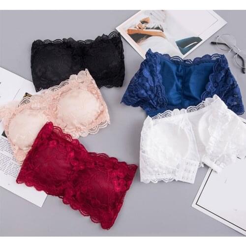 1pcs Sexy Womens Lace Floral Bralet Bra Bustier Back Closure Bandeau Crop Top Padded Bra Bralette Strapless Tube Top Lingerie