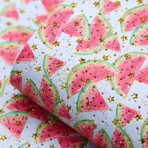 David accessories 20*33cm Watermelon Deer Star Glitter Faux Synthetic Leather Fabric, DIY Hairbow Bag Crafts Material,1Yc6795