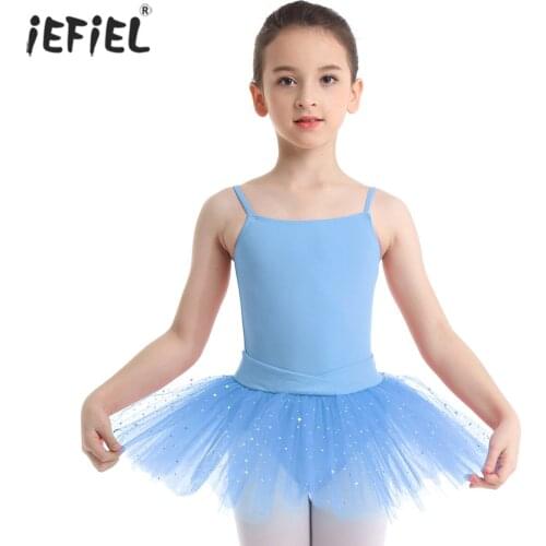 Glitter Sequins Girls Ballet Dress Fashion Solid Color Dancewear Costume Sleeveless Bowknot Ballet Tulle Leotard Dance Dress