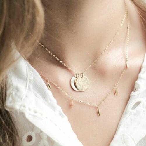 Bohemian Fashion Gold Color Multi Layer Geometric Round Water Drop Pendant Necklace for WomenJewelry Accessories