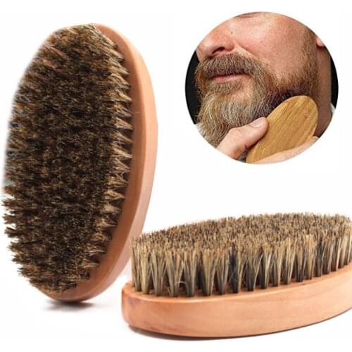Beard Mustache Brush Hair Brush Ellipse Men Boar Hair Bristle Beech Wood Handle Comb Wet Brush Edge Brush