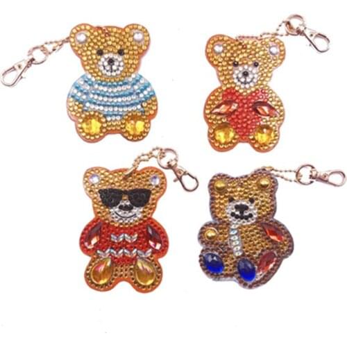 Polo Cute Bear Pattern Diamond Keychain 4Pcs Keyring Keybuckle Jewelry Diamond Painting Embroidery DIY Special Shaped DS016