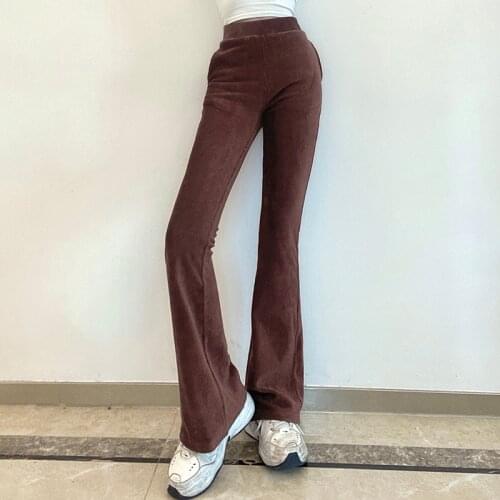 Brown Corduroy Skinny Y2k Flare Pants Women 2021Vintage Harajuku Long Casaul Stretch High Waisted Trousers Sweatpants Capris