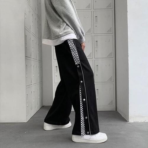 Button Patchwork Pants Men Hip Hop Fashion Sweatpants Man Loose Oversized Wide Leg Trousers 2021 Trendy Plus Size
