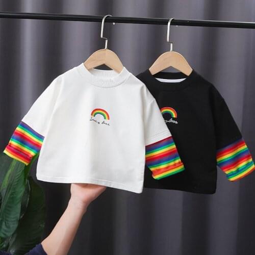 Baby clothes spring/autumn baby boy rainbow long-sleeve round neck sweatshirt baby girl cotton sweater sweatshirts for boys