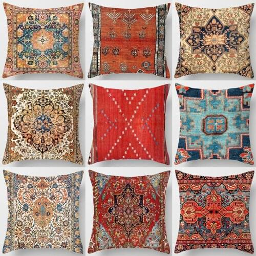 Ethnic Persian Carpet Print Cushion Cover Hot Retro Decorative Pillowcase Vintage Art Turkish Blanket(Only Pillowcase)