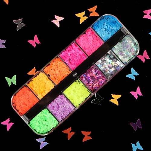 Fluorescence Butterfly Nail Art Glitter Flakes Colourful Sequins For Nail Design Gel Polish Manicure Nails Decorations Supplies