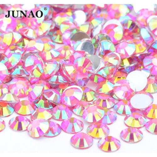 JUNAO Wholesale Bulk 2 3 4 5 6mm Rose AB Shiny Stones Flatback Nail Rhinestone Strass Resin Crystal Sticker Nail Art Decorations
