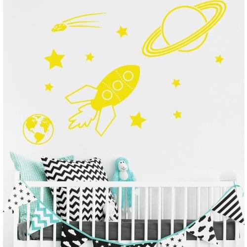 Space Planet Star Comet Removable Wall Stickers for Nursery Kids Bedroom Playroom Vinyl Waterproof Decals Living Room K198