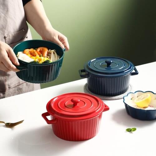 Kitchen Binaural Soup Bowl Household Extra Large Creative Tableware With Handle Instant Noodle Bowl With Lid